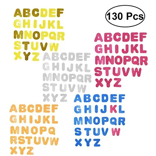 Toyvian 130pcs Pasters 26 lettere autoadesive scintillanti non tessuto EVA artigianato adesivi per bambini bambini (colori assortiti)