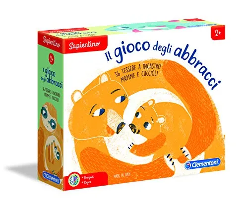 Clementoni - 16126 - Sapientino - Il gioco degli abbracci - gioco mamma e cuccioli tessere illustrate, puzzle incastro animali - gioco educativo 2 anni - Made in Italy