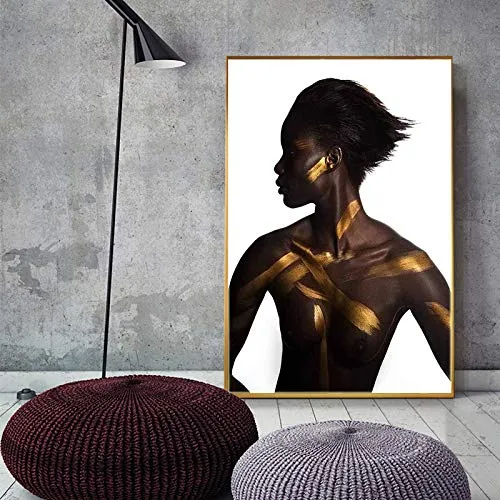 DIY Pittura Digitale No Frame Nero Oro Donna Africana Pittura a Olio su Tela Immagini per pareti 40x50cm Fai da Te