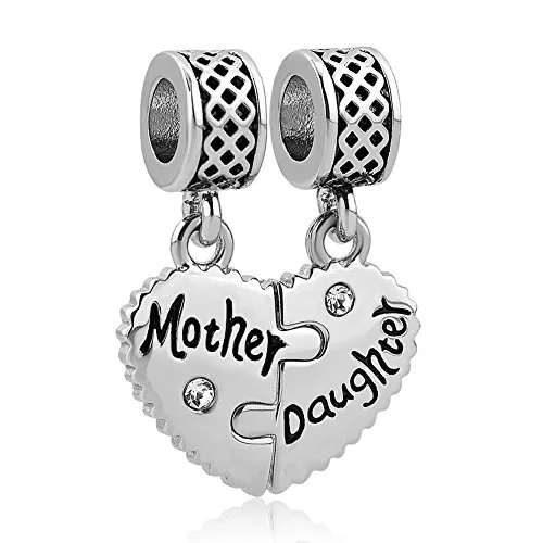 Uniqueen, ciondolo madre e figlia, con scritte in lingua inglese “Mother” e “Daughter”, adatto a braccialetti con charm Pandora, Troll e Chamilia e Rame, cod. UQ_DPC_MY803_Parent