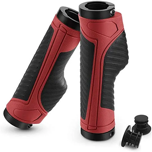 VANGE Manopole Bici, Maniglie Manubrio Bici,2PCS Rubber Grip, in Gomma Ergonomica Antiscivolo Antiscivolo e Impermeabile Manopole per Bicicletta MTB Mountain per Mountain Bike Accessori (Rosso Nero)