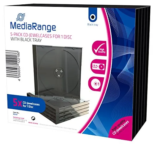 5 custodie Mediarange CD standard jewel case 10mm con tray nero