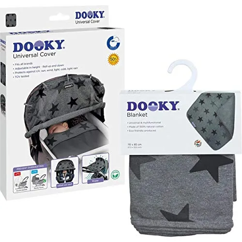 Original Dooky 3126203 Combi Pack - Set di copertura e coperta, protezione solare universale per ovetto, carrozzina e passeggino, 800 g, colore: Grigio