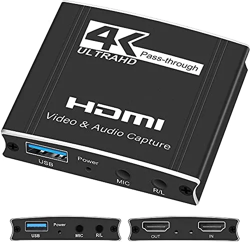 TKHIN Capture Card, Scheda di acquisizione Video Audio 4K HDMI, videoregistratore 1080p 60fps per Giochi/Live Streaming, Funziona con Nintendo Switch/PS4/Xbox/OBS/fotocamera/PC
