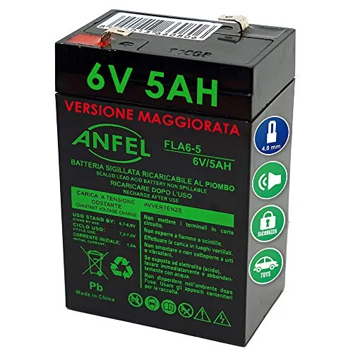 Batteria Gel di Piombo per: Moto,quads, Veicoli Giocattolo 6V 5Ah (sostituisce Anche 4Ah 4,5Ah)