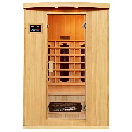 Cabina a raggi infrarossi Visby Dual Heating System & legno Hemlock | sauna a infrarossi con faretti in ceramica e superficie per 2 persone | ArtSauna