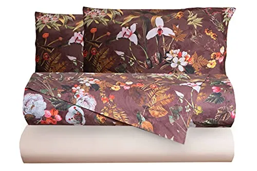 Completo letto lenzuola effetto copriletto 100% cotone stampa digitale fantasia floreale fiori made in Italy MATRIMONIALE CYRA