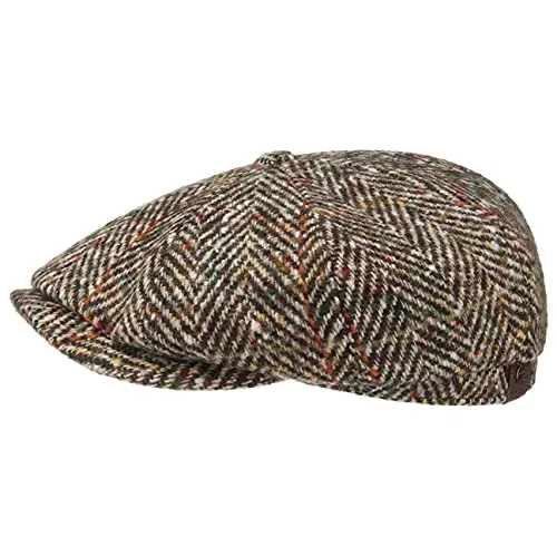 Stetson Hatteras Berretto Uomo a Spina di Pesce- Coppola in Lana Vergine - con Visiera (Lunghezza Visiera ca. 5,5 cm) - con Fodera in Cotone - Autunno/Inverno Beige 57 cm