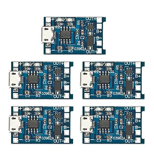 KKmoon 5pcs 5V 1A Micro USB 18650 Batteria Al Litio Ricarica + Modulo di Protezione del Circuito di Protezione