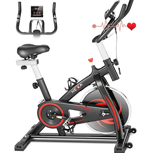 Heka Cyclette Casa per Allenamento con Volano 13 KG, Bicicletta Professionale per Casa, Spinning Bike Indoor, Bici Resistenza Regolabile con Schermo LCD e Cardio, Peso Massimo 150 KG con APP