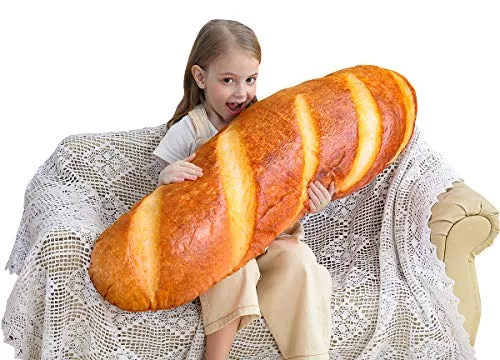 Traversin Oreiller Baguette Oreiller, Bread Traversin Soft Lumbar Funny Food Plush Stuffed Toy for Jetez un Oreiller Photographie Fond Arrière-plan, Oreiller Canapé Arrière, Décor à la Maison (60cm)