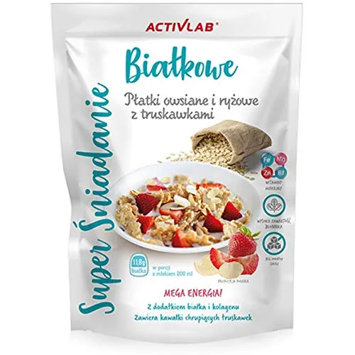 Activlab Farina d'Avena e Fiocchi di Riso Confezione da 1 x 300g Colazione con Frutta e Proteine – Aggiunta del Concentrato di Proteine del Siero di Latte - Idrolizzato di Collagene (Strawberry)