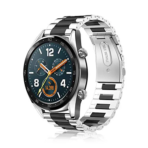 FINTIE Cinturino Compatibile con Huawei Watch GT/GT 2 / GT Active/GT Elegant smartwatch - Cinturini di Ricambio in Acciaio Inossidabile Banda con Fibbia di Metallo, Nero/Argento