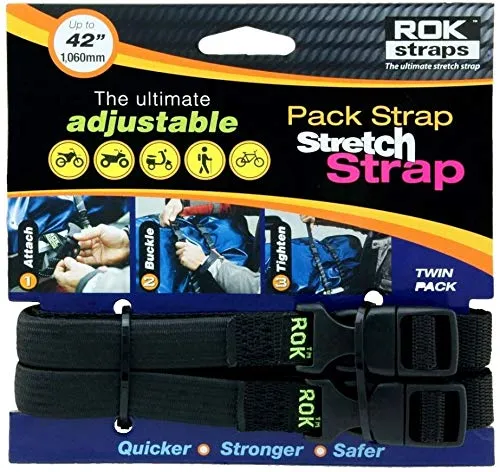 ROK Straps ROK Pack Cinghia regolabile ROK314 - Nero - 31-106cm - Cinghia piatta per carico - Confezione doppia