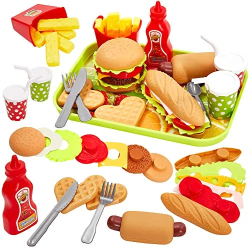 Buyger Vassoio Hamburger e Hotdog Cucina Cibo Giocattoli per Bambini