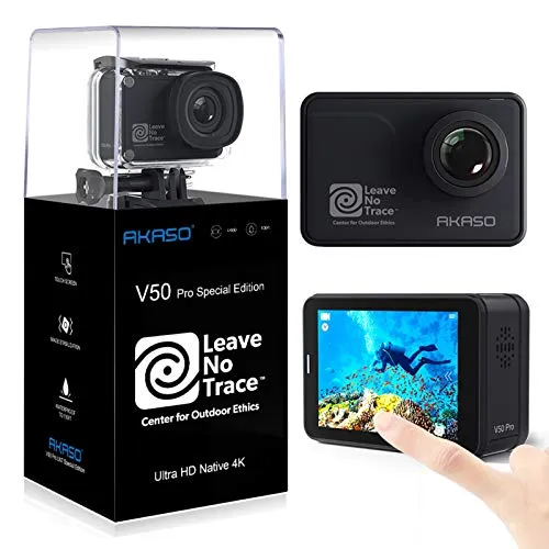 AKASO Action Cam WiFi Native 4K/60fps 20MP Touch Screen Telecomando EIS 39m Impermeabile 3 Batterie 170° Angolo Regolabile Kit di Accessori(V50 PRO SE)