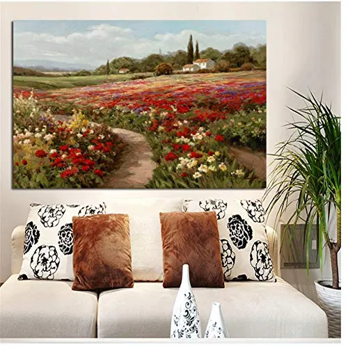 Claude Monet Pioppi Campi di Papaveri Paesaggio impressionista Pittura a Olio su Tela Poster e Stampe Immagine a Parete per soggiorno-80x120 cm Senza Cornice