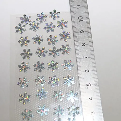 30 fiocchi di neve hotfix termoadesivi, 1 cm, carta olografica glitterata, lucida, con pailettes