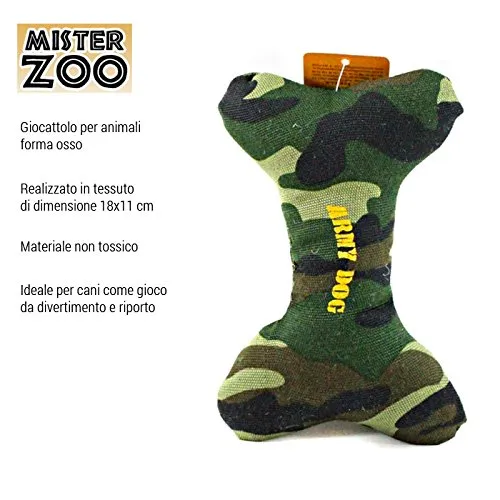 Mister Zoo Giocattolo per Cani Animali Forma Osso Cane Gioco da Riporto in Tessuto 18x11 cm