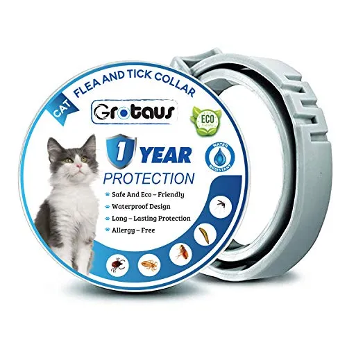 GROTAUS - Collare anti-pulci e zecche per gatti – efficace per gatti di tutte le dimensioni – 12 mesi di prevenzione di pulci e zecche