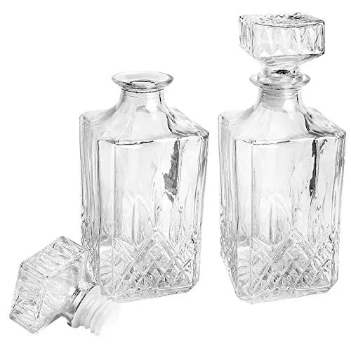 Elegance Dekanter - Set di 2 caraffe in vetro, 9 x 9 x 23 cm, 900 ml, ideali per whisky, cognac, liquori, whisky