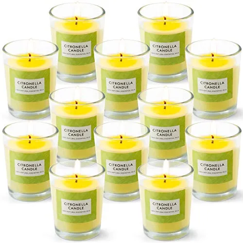 SCENTORINI Candele alla Citronella Candele in Cera di Soia Naturale Candele Estive per Interni Esterni Giardino Viaggi Campeggio Picnic - 12 Candele in Vetro