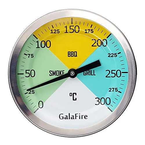 GalaFire 80 mm Grande Faccia 300°C Termometro per Barbecue, Indicatore di Temperatura per Fumatore di Legna, Grill, BBQ, con Gambo Extra Lungo da 75 mm, Acciaio Inossidabile