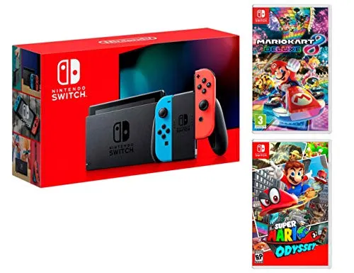 Nintendo Switch Console Rosso neon/Blu neon 32 GB + Super Mario Odyssey + Mario Kart 8 Deluxe – Super Mario Pack