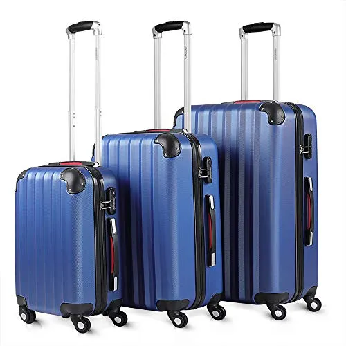 Monzana Set di 3 valigie lucchetto trolley valigia rigida bagaglio a mano viaggio blu