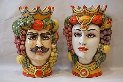 Teste di moro in ceramica siciliana"COLOR EDITION" coppia 25 CM