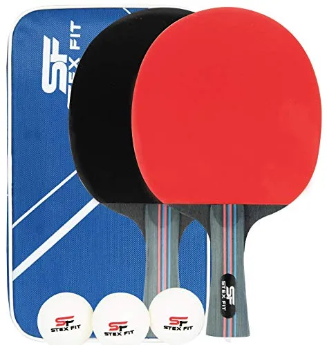 Set Racchette Ping Pong Professionale STEXFIT, 2 Racchette Con Borsa, 2 Racchette Ping Pong In Gomma Premium a Doppia Faccia + 3 Palline Ping Pong