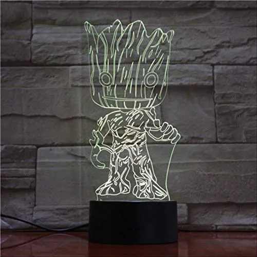 Groot, Lampada A 7 Colori Illusion 3D, Lampada Da Tavolo A Led Per Bambini, Smart Touch Usb