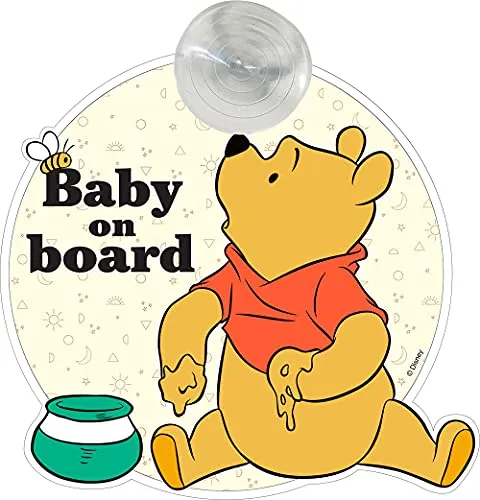 Bimbo a bordo, segnale di sicurezza auto "baby on board" grafiche Disney Winnie The Pooh con attacco a ventosa