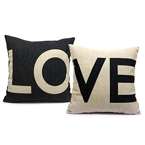 Gspirit federe Coppia Couple Lo & VE 2 Pack Cuscini per divani Love Decorativo Cotone Biancheria Cuscino copricuscini Divano Caso Federa per Cuscino 45x45 cm, (1)