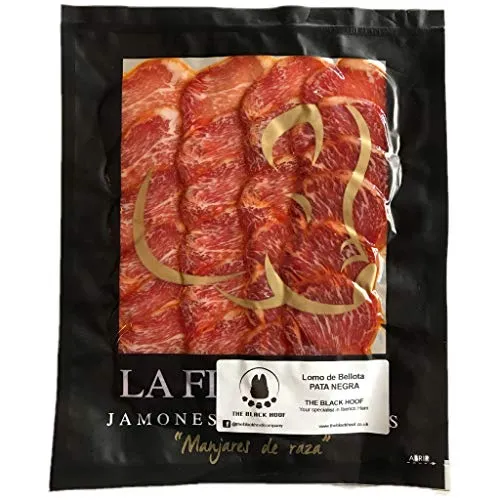 Lomo Iberico Pata Negra Bellota - 100 Grammi di Fette di Filetto Iberico da 100% Suini Iberici Pata Negra Alimentati con Ghianda