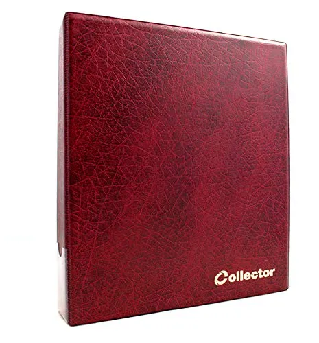 COLLECTOR Album di Monete da Collezione, per Monete di Varie Dimensioni - con Diverse Pagine munite di divisori con Elenco Album per 300 Monete Rosso