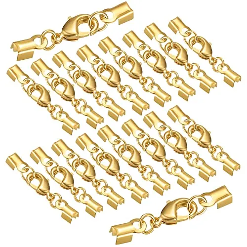 20 Pezzi Chiusura Moschettone Fermagli, Ganci Catenina Chiusure con Cord End Chiusure per Braccialetti Collana Cordoncino Bigiotteria Fai da Te - 32mm/Oro