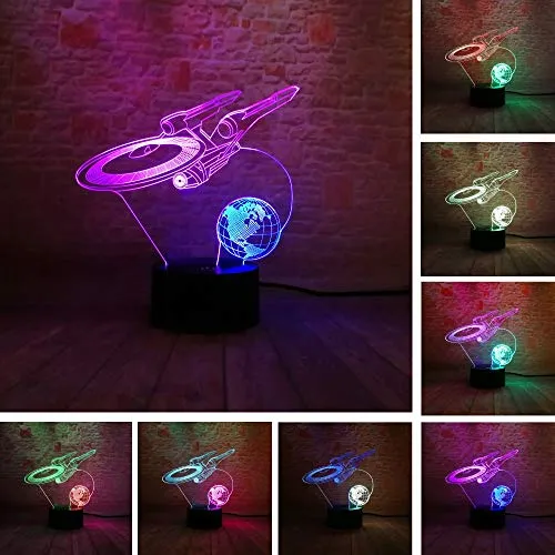 Visione creativa Astronave Space Fighter Sfumature della terra MixedDouble Plate Art 3D LED Night Light Lampada da tavolo USB Bambini Regalo di compleanno Comodino decorazione della casa