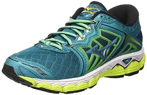 Mizuno Wave Sky WOS, Scarpe da Corsa Donna, Multicolore (Tileblue/Silver/SafetyYellow), 36.5 EU