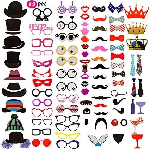 89Pz Photo booth props foto accessori fai da te colorati occhiali baffi labbra farfallino cappelli su bastoni per matrimonio partito,"Happy Birthday" Foto Props