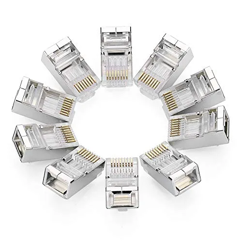 UGREEN 10 Pezzi Connettori RJ45 Cat 6, Plug RJ45 8P8C STP, Connettore Ethernet Schermato, Placcato in Oro 24K per Cat 6 / 5e / 5 Ethernet Network