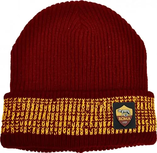 Generico Cappello Zuccotto AS Roma, Prodotto Ufficiale, Berretto Cuffia Cappellino Interno Pile Uomo, Donna, Ragazzo. con Logo colorato. (Nero con Logo giallorosso)