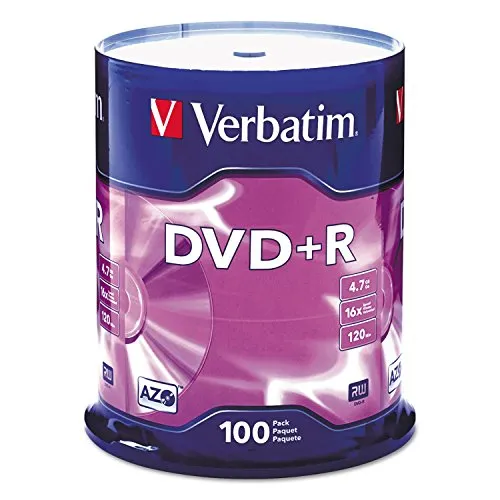 Verbatim 95098 DVD+R Discs, 4,7 GB, 16x, mandrino, confezione da 100