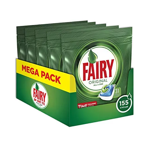 Fairy Original 155 Pastiglie per Lavastoviglie Regolare, Detersivo Maxi Formato da 155 Capsule, 5 Confezioni da 31 Caps