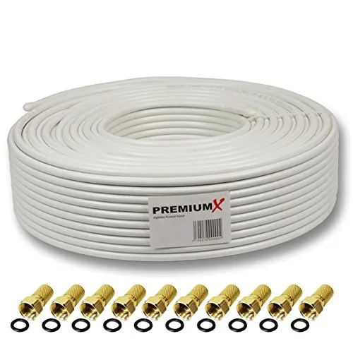 PremiumX Base Cavo coassiale 15 M 135 Db 4schermato copperclad Antenna satellitare TV Digitale in Acciaio 10 + X Connettore F Gratis