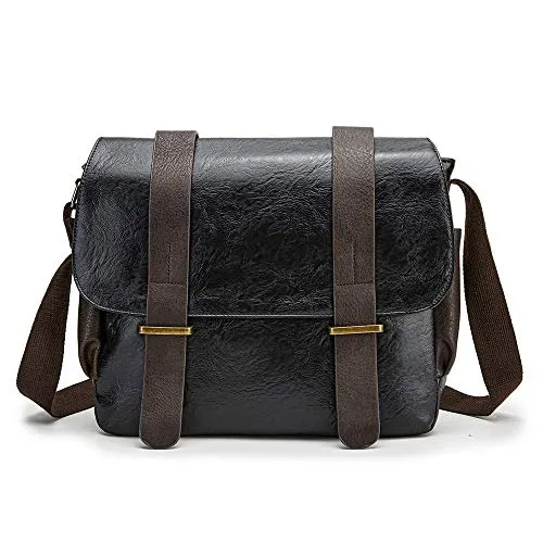 SPAHER Borse Messenger Uomo di Cuoio ipad Borse a Tracolla Sacchetto del Organizzatore Donna Messenger Satchel Borsa Trasporto Laptop Custodia Borsa Per Studenti 13.3 Pollici Per Macbook Nero