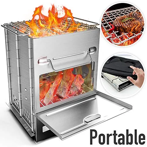 RioRand Fornello da Campeggio Pieghevole,Stufa da Campeggio Esterna Portatile per Barbecue da Escursione in Viaggio Picnic Household BBQ bruciando Legno con Custodia