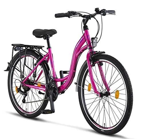 Licorne Bicicletta olandese Stella Bike, city bike da 24,26 e 28 pollici, adatta sia a uomini che a donne, con cambio a 21 marce, Bambina Donna, Colore: rosa., 26