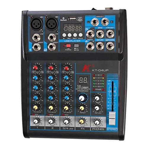 K kt-04up mixer a canali con scheda audio integrata, effetti, Bluetooth e lettore MP3