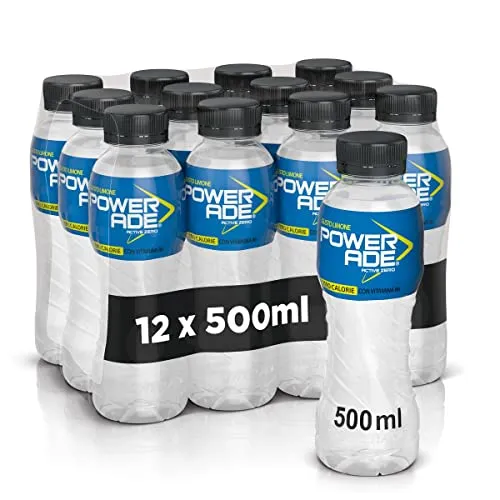 Powerade Active Zero – 12 Bottiglie da 500 ml, Bevanda Analcolica Non Gassata, Senza Calorie, Bottiglia Ergonomica in PET 100% Riciclabile, Con Edulcoranti e Vitamina B6